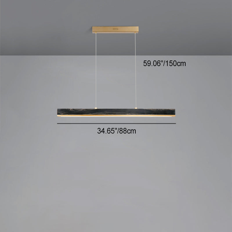 Modern Minimalist Rectangular Linear Copper Marble LED Island Light Chandelier For Dining Room