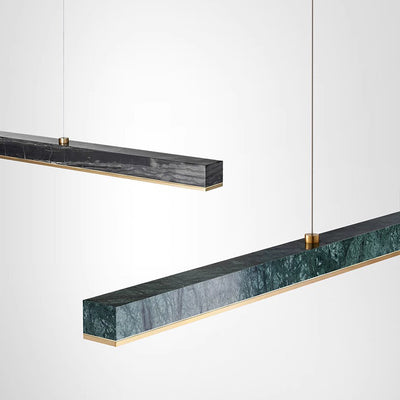 Modern Minimalist Rectangular Linear Copper Marble LED Island Light Chandelier For Dining Room