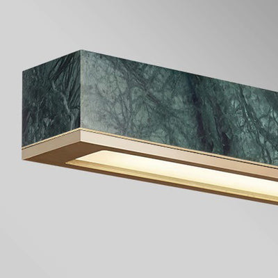 Modern Minimalist Rectangular Linear Copper Marble LED Island Light Chandelier For Dining Room