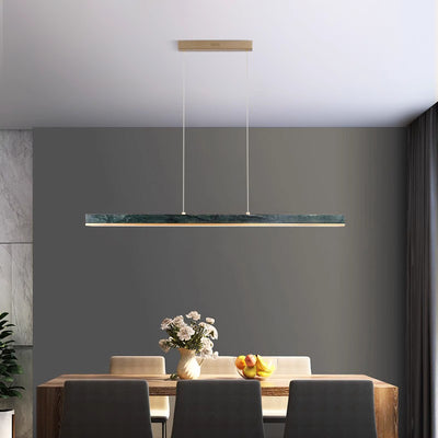 Modern Minimalist Rectangular Linear Copper Marble LED Island Light Chandelier For Dining Room