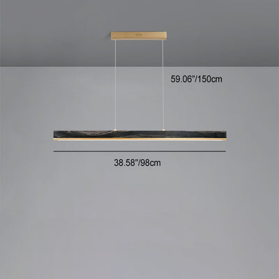 Modern Minimalist Rectangular Linear Copper Marble LED Island Light Chandelier For Dining Room