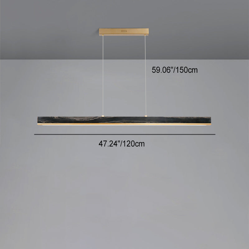 Modern Minimalist Rectangular Linear Copper Marble LED Island Light Chandelier For Dining Room