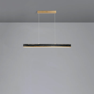 Modern Minimalist Rectangular Linear Copper Marble LED Island Light Chandelier For Dining Room