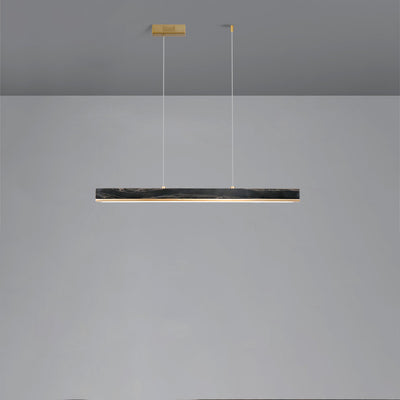 Modern Minimalist Rectangular Linear Copper Marble LED Island Light Chandelier For Dining Room