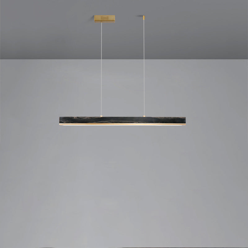 Modern Minimalist Rectangular Linear Copper Marble LED Island Light Chandelier For Dining Room