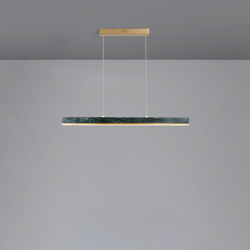 Modern Minimalist Rectangular Linear Copper Marble LED Island Light Chandelier For Dining Room