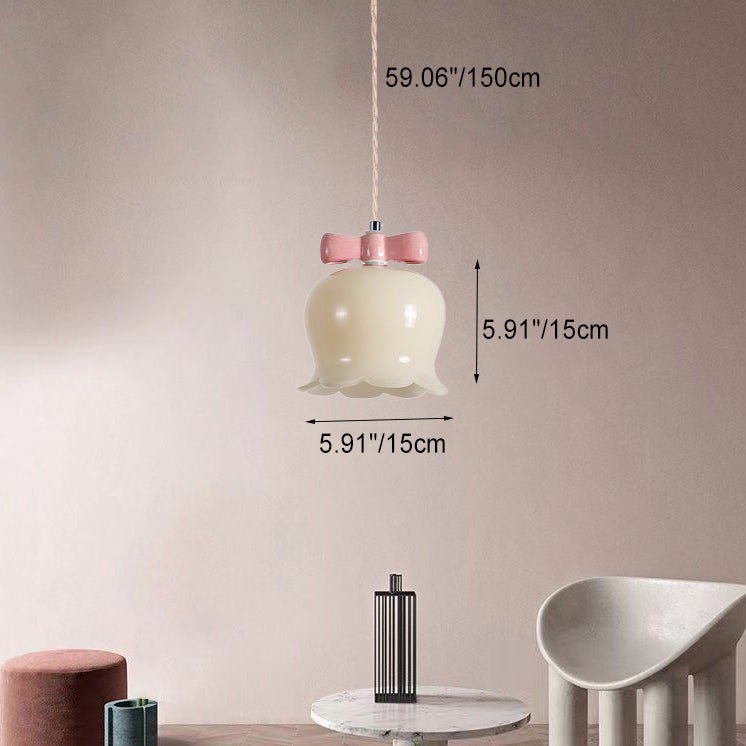 Contemporary Creative Pear Chimes Orchid Bow Shape Round Iron Glass Ceramic 1-Light Pendant Light For Bedroom