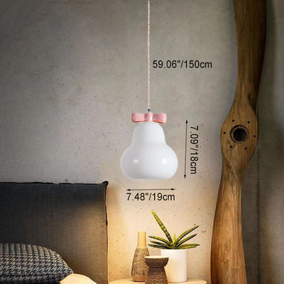 Contemporary Creative Pear Chimes Orchid Bow Shape Round Iron Glass Ceramic 1-Light Pendant Light For Bedroom