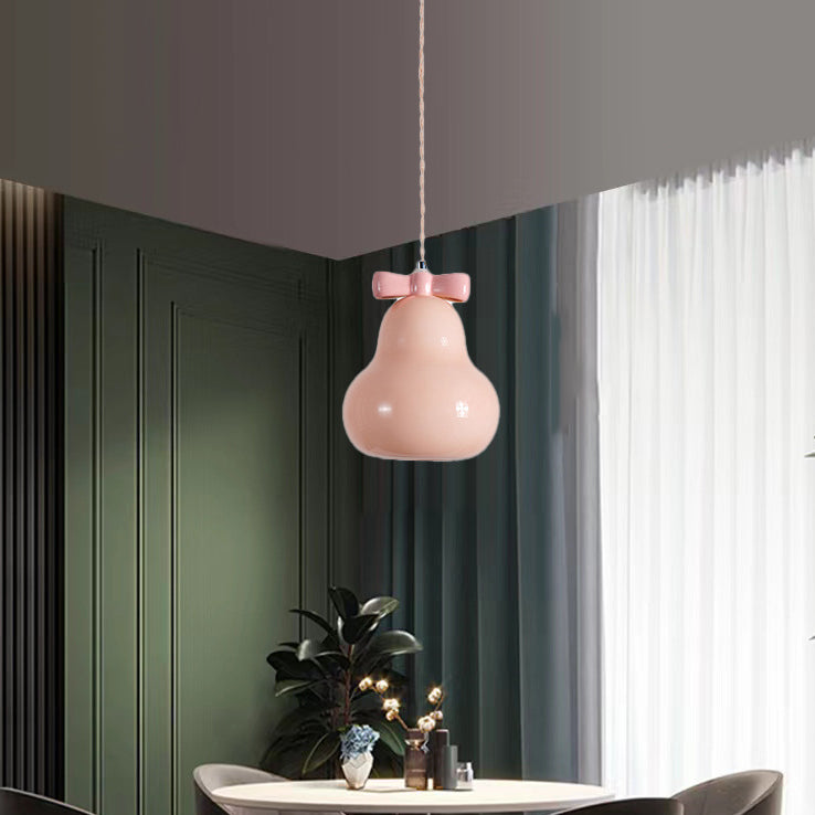 Contemporary Creative Pear Chimes Orchid Bow Shape Round Iron Glass Ceramic 1-Light Pendant Light For Bedroom