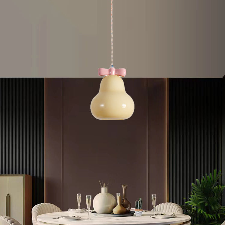 Contemporary Creative Pear Chimes Orchid Bow Shape Round Iron Glass Ceramic 1-Light Pendant Light For Bedroom