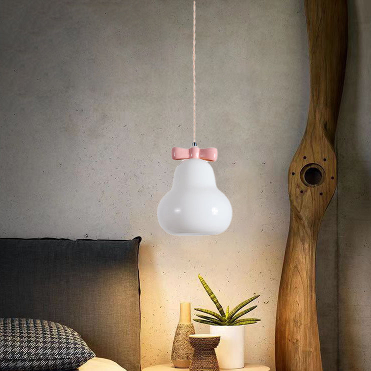 Contemporary Creative Pear Chimes Orchid Bow Shape Round Iron Glass Ceramic 1-Light Pendant Light For Bedroom