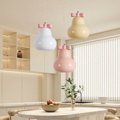 Contemporary Creative Pear Chimes Orchid Bow Shape Round Iron Glass Ceramic 1-Light Pendant Light For Bedroom