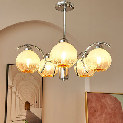 Contemporary Scandinavian Flower Bud Round Hardware Glass 3/5/8 Light Chandelier For Bedroom