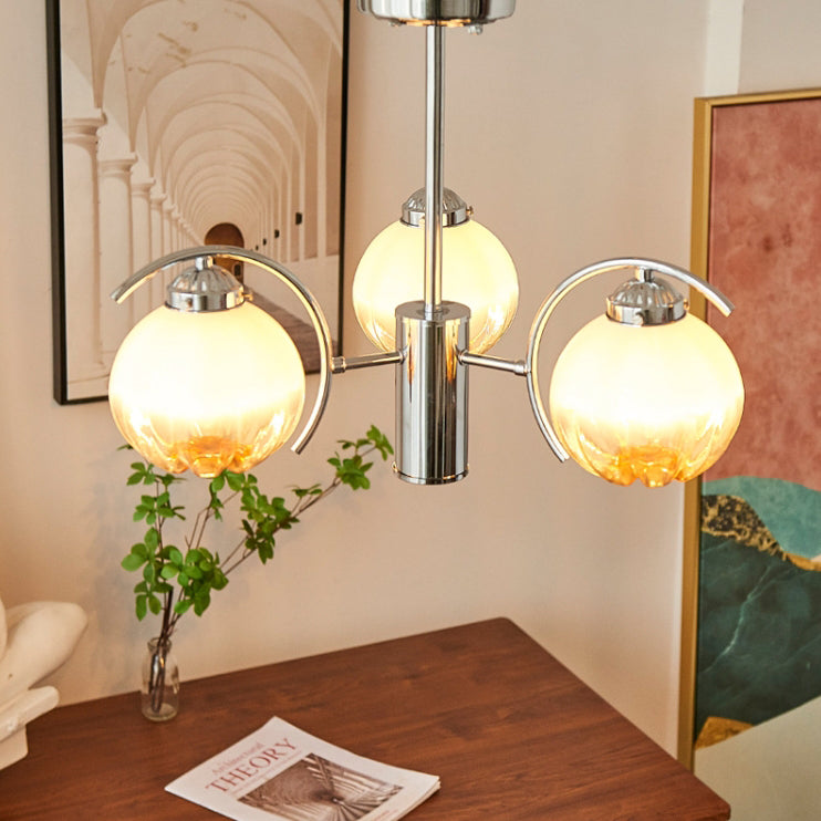 Contemporary Scandinavian Flower Bud Round Hardware Glass 3/5/8 Light Chandelier For Bedroom