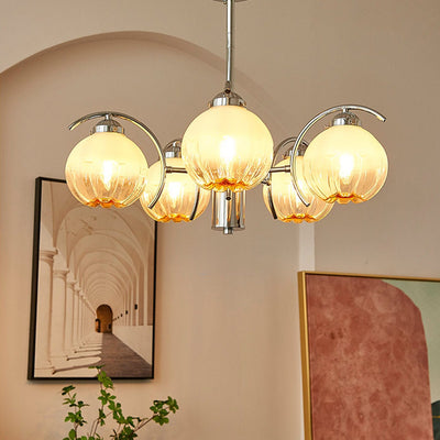 Contemporary Scandinavian Flower Bud Round Hardware Glass 3/5/8 Light Chandelier For Bedroom