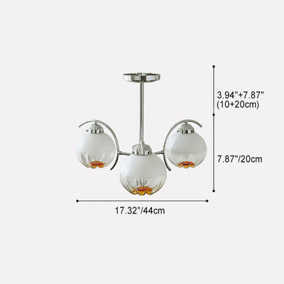 Contemporary Scandinavian Flower Bud Round Hardware Glass 3/5/8 Light Chandelier For Bedroom