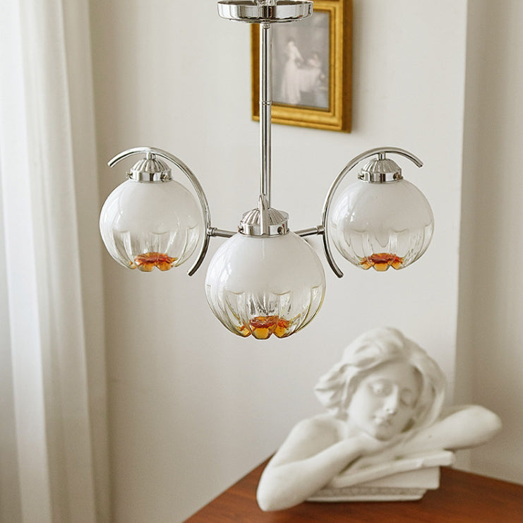 Contemporary Scandinavian Flower Bud Round Hardware Glass 3/5/8 Light Chandelier For Bedroom