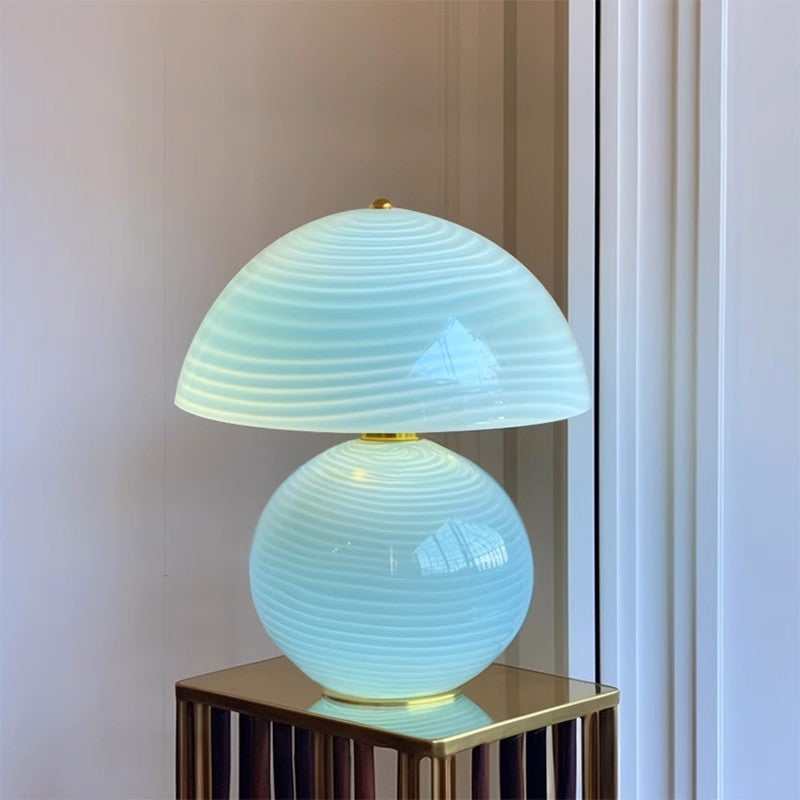 Contemporary Creative Water Ripple Round Half Circle Hardware Glass 1-Light Table Lamp For Bedroom