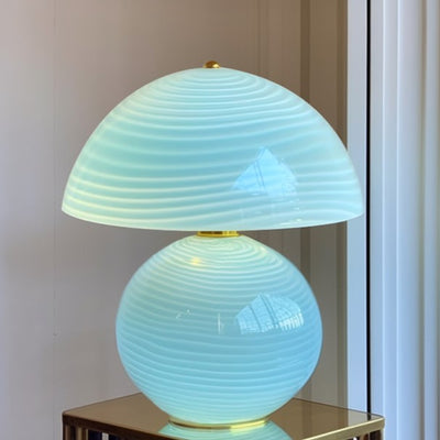 Contemporary Creative Water Ripple Round Half Circle Hardware Glass 1-Light Table Lamp For Bedroom