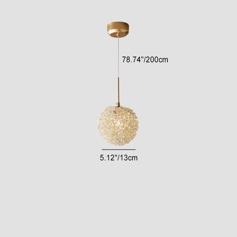 Modern Luxury Hydrangea Round Orb Iron Crystal 1-Light Pendant Light For Bedroom