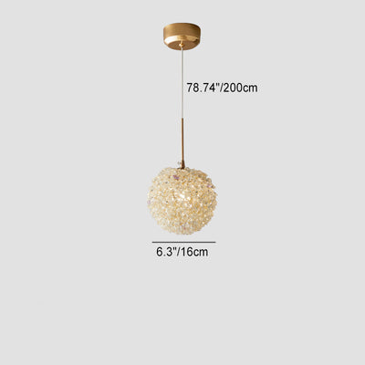 Modern Luxury Hydrangea Round Orb Iron Crystal 1-Light Pendant Light For Bedroom