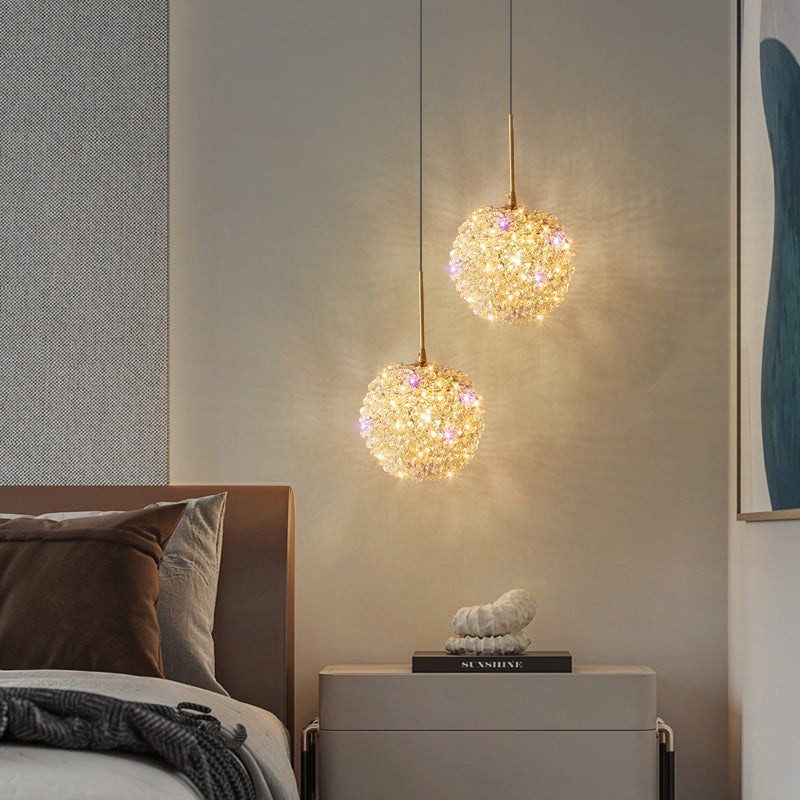 Modern Luxury Hydrangea Round Orb Iron Crystal 1-Light Pendant Light For Bedroom