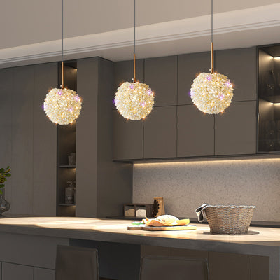 Modern Luxury Hydrangea Round Orb Iron Crystal 1-Light Pendant Light For Bedroom