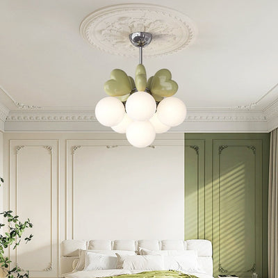 Contemporary Scandinavian Cream Love Heart Kids Round Orb Hardware Resin PE 4/6 Light Chandelier For Bedroom