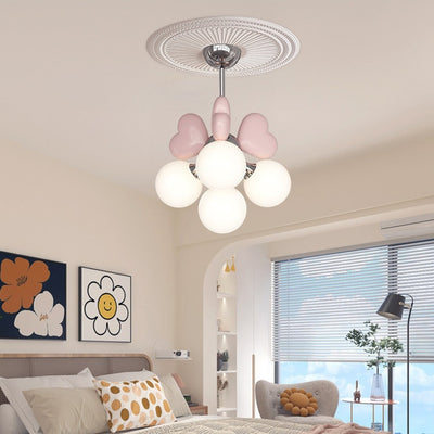 Contemporary Scandinavian Cream Love Heart Kids Round Orb Hardware Resin PE 4/6 Light Chandelier For Bedroom