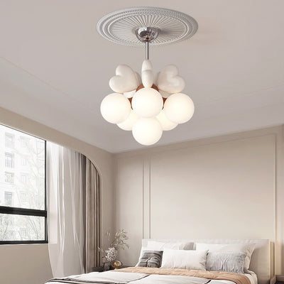 Contemporary Scandinavian Cream Love Heart Kids Round Orb Hardware Resin PE 4/6 Light Chandelier For Bedroom