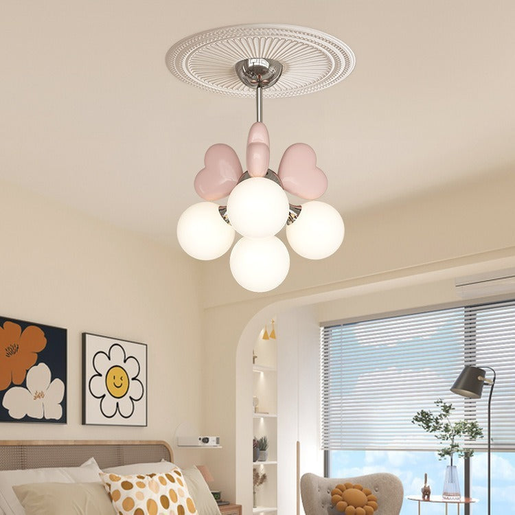 Contemporary Scandinavian Cream Love Heart Kids Round Orb Hardware Resin PE 4/6 Light Chandelier For Bedroom