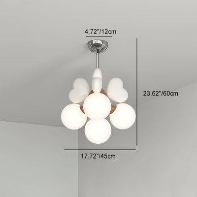 Contemporary Scandinavian Cream Love Heart Kids Round Orb Hardware Resin PE 4/6 Light Chandelier For Bedroom