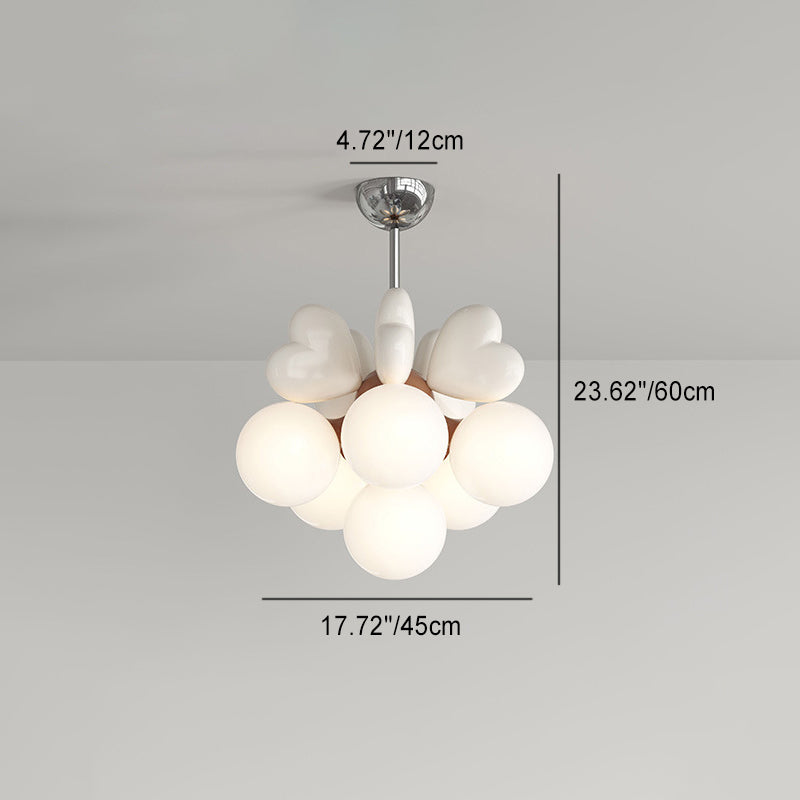 Contemporary Scandinavian Cream Love Heart Kids Round Orb Hardware Resin PE 4/6 Light Chandelier For Bedroom