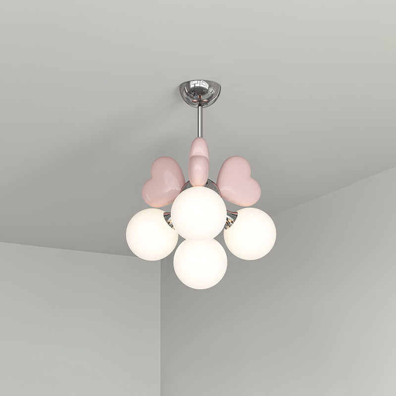 Contemporary Scandinavian Cream Love Heart Kids Round Orb Hardware Resin PE 4/6 Light Chandelier For Bedroom