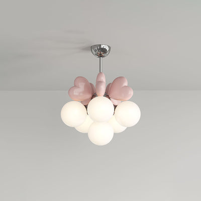 Contemporary Scandinavian Cream Love Heart Kids Round Orb Hardware Resin PE 4/6 Light Chandelier For Bedroom