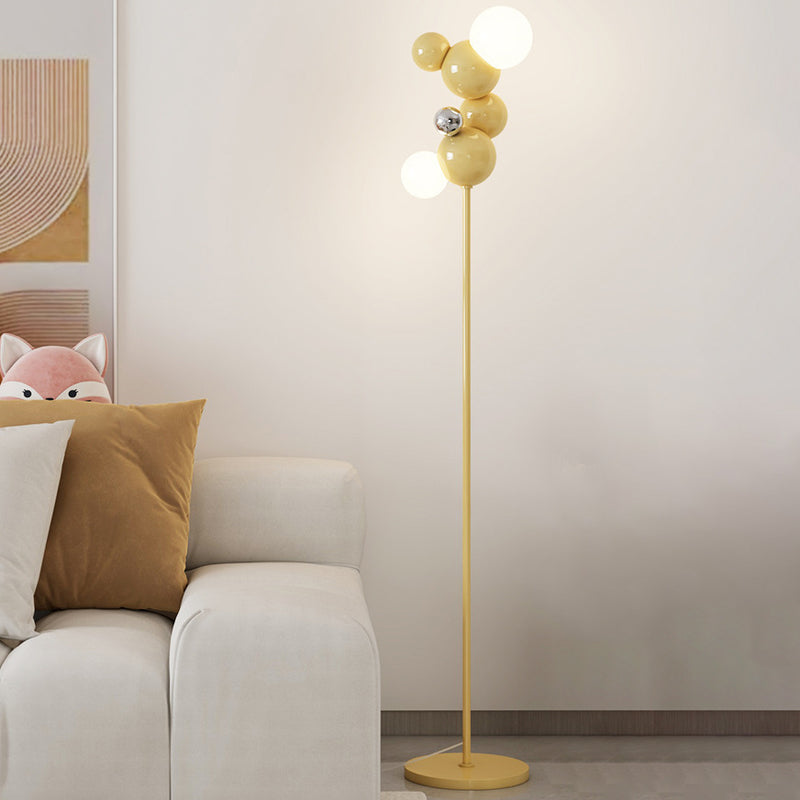 Contemporary Scandinavian Cream Round Orb Iron Glass 2-Light Standing Floor Lamp For Living Room