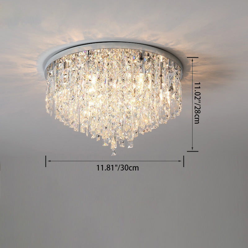 Modern Luxury Tassel Round Dome Stainless Steel Crystal 3/5/8 Light Flush Mount Ceiling Light For Bedroom