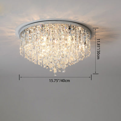 Modern Luxury Tassel Round Dome Stainless Steel Crystal 3/5/8 Light Flush Mount Ceiling Light For Bedroom