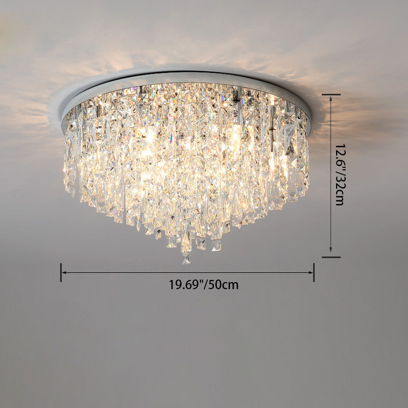 Modern Luxury Tassel Round Dome Stainless Steel Crystal 3/5/8 Light Flush Mount Ceiling Light For Bedroom