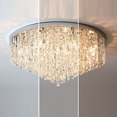 Modern Luxury Tassel Round Dome Stainless Steel Crystal 3/5/8 Light Flush Mount Ceiling Light For Bedroom