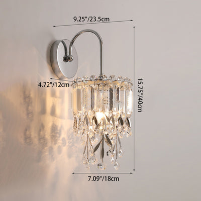 Modern Luxury Round Cylinder Hardware Stainless Steel Crystal 1-Light Wall Sconce Lamp For Bedroom