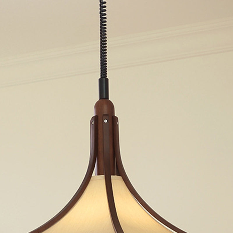 Modern Mid-Century Horn Shape Round Cone Wood Fabric 1-Light Pendant Light For Dining Room