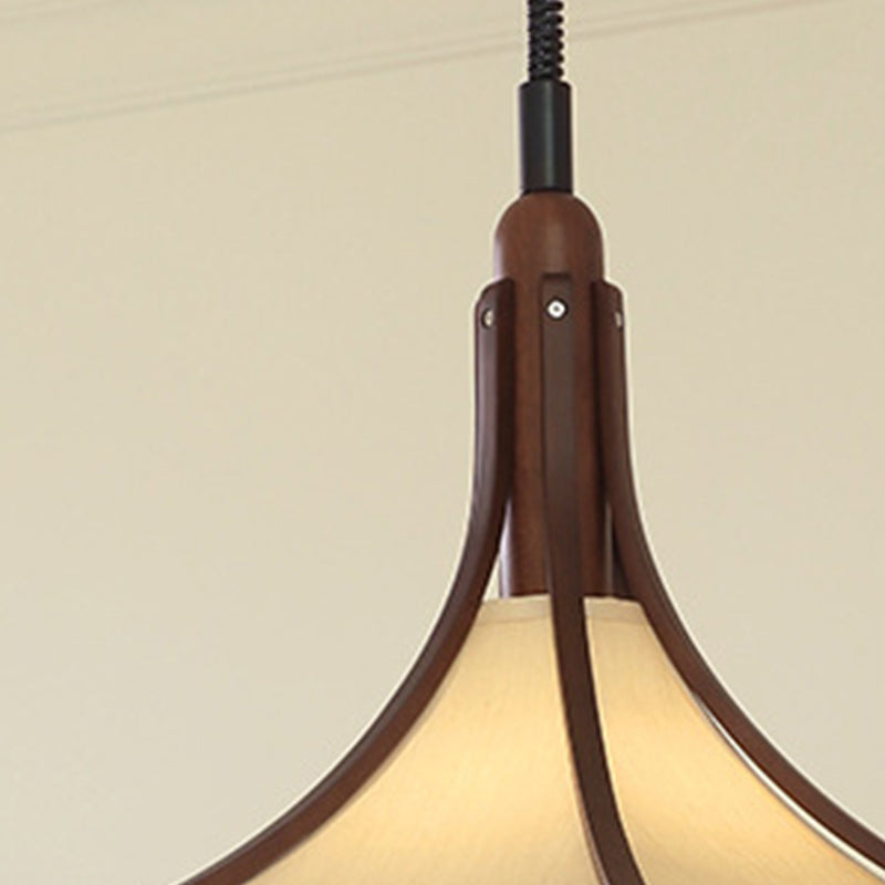 Modern Mid-Century Horn Shape Round Cone Wood Fabric 1-Light Pendant Light For Dining Room