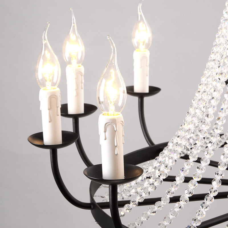 Traditional French Candle Round Iron Crystal 8/10/12 Light Chandelier For Living Room