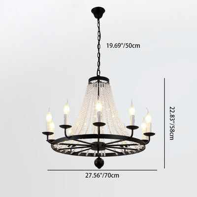 Traditional French Candle Round Iron Crystal 8/10/12 Light Chandelier For Living Room