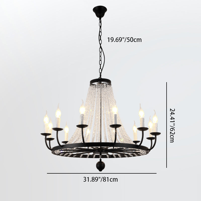 Traditional French Candle Round Iron Crystal 8/10/12 Light Chandelier For Living Room