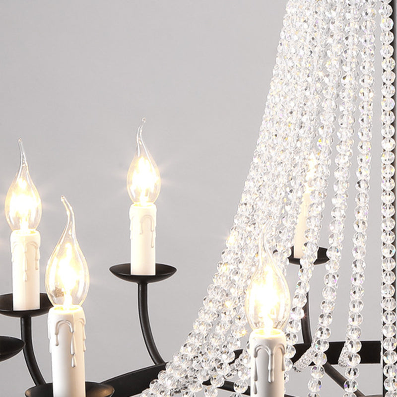 Traditional French Candle Round Iron Crystal 8/10/12 Light Chandelier For Living Room