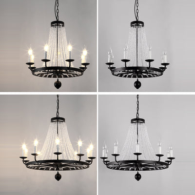 Traditional French Candle Round Iron Crystal 8/10/12 Light Chandelier For Living Room