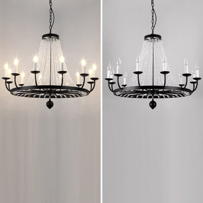 Traditional French Candle Round Iron Crystal 8/10/12 Light Chandelier For Living Room