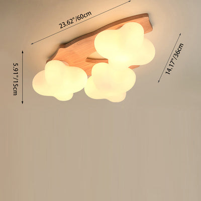 Contemporary Creative Cream Cloud Shape Rhombus Rubberwood Glass 3/5 Light Semi-Flush Mount Ceiling Light For Bedroom